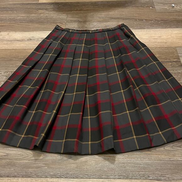 Vtg Pendleton 100% Wool Plaid Skirt 18 Midi Green Red Holiday USA Academia Retro - Picture 3 of 7